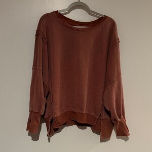 Free People We The Free Distressed Sweatshirt Rust Brown Size Small